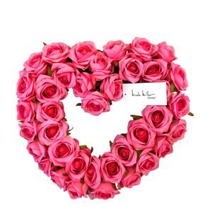 Nicole Miller Silk Rose Heart Wreath 16" Hot Pink Valentine's Day Decor NEW